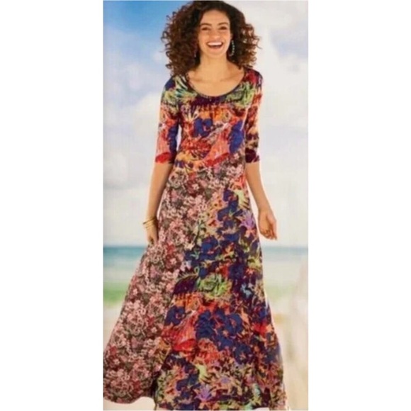 M Soft Surroundings Estelle Floral Boho Multicolor Maxi Dress - Picture 1 of 16